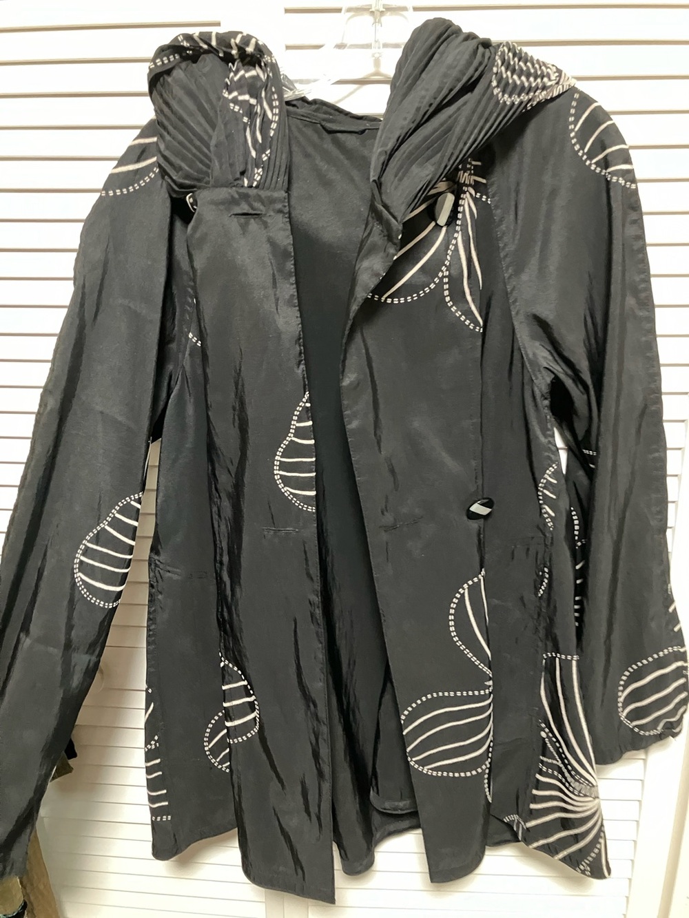 Black Printed Hooded Trench Coat